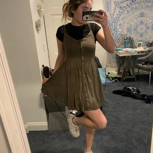 army green button down dress - urban outfitters